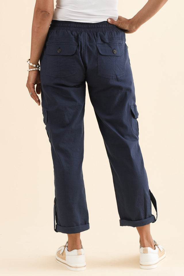 Colette Navy Cargo Pants,Back,Brunette model,alt text|model:Cara image 7