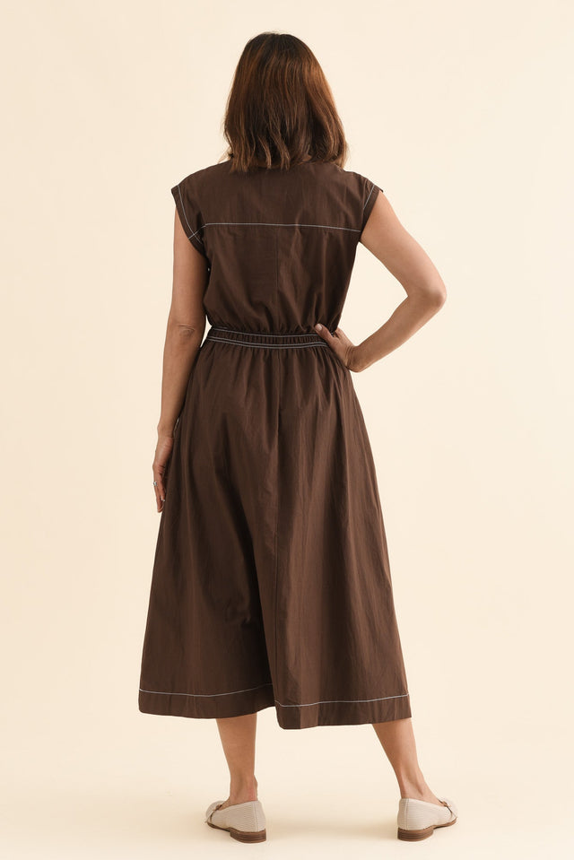 Cooper Chocolate Cotton Pocket Dress,Back,Brunette model,alt text|model:Cara image 4