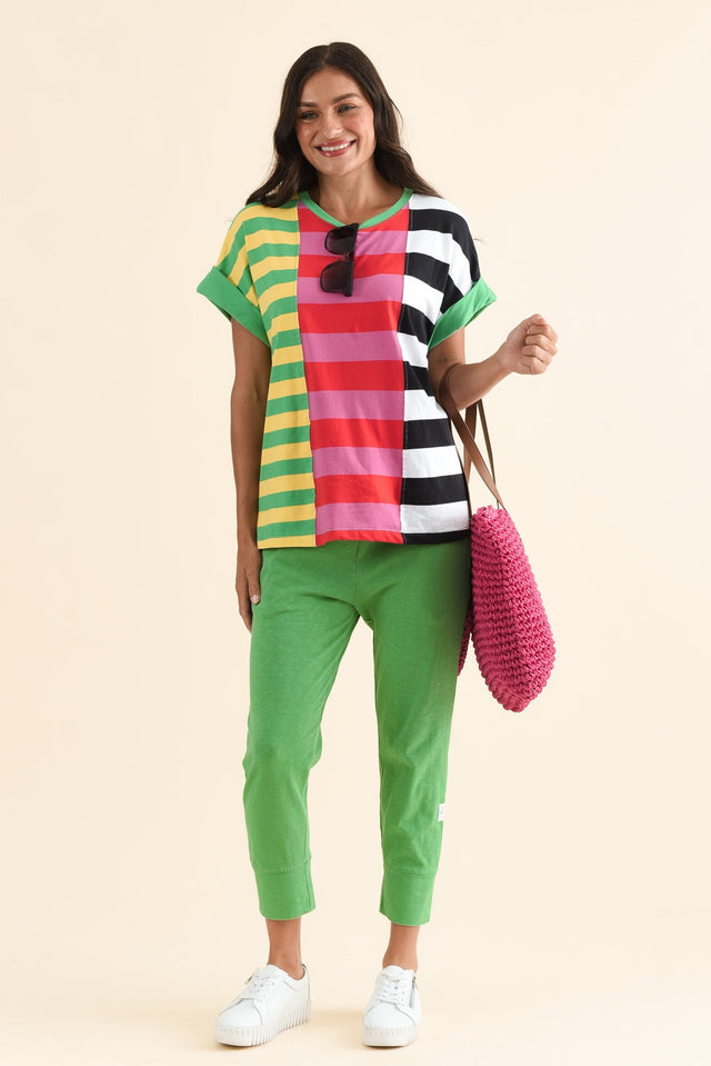 Copacabana Multi Stripe Cotton Tee,Full Body,Brunette model,alt text|model:Brontie