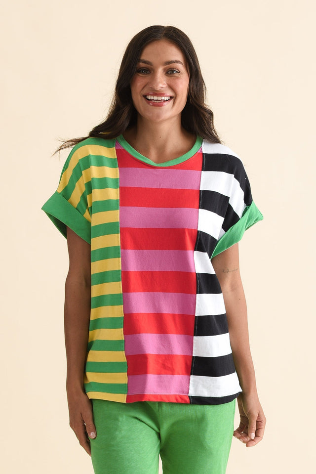 Copacabana Multi Stripe Cotton Tee,Front,Brunette model,alt text|model:Brontie