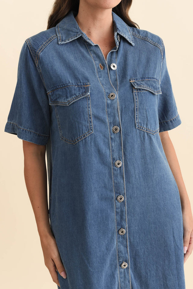 Cora Blue Denim Shirt Dress,Brunette model,alt text|model:MJ image 6
