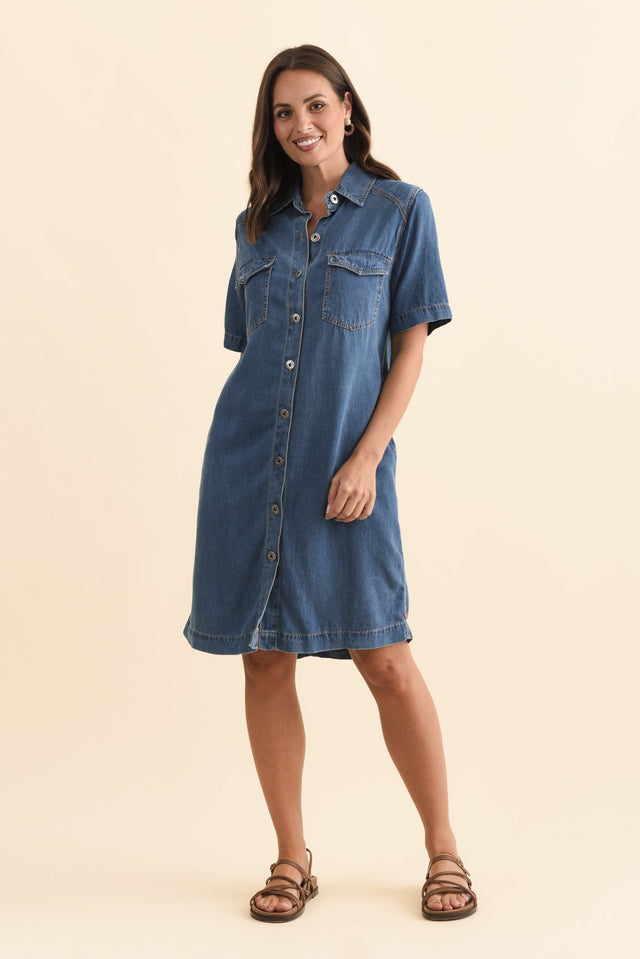 Cora Blue Denim Shirt Dress,Brunette model,alt text|model:MJ image 7