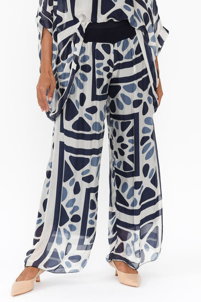 Coralia Blue Geo Silk Pants