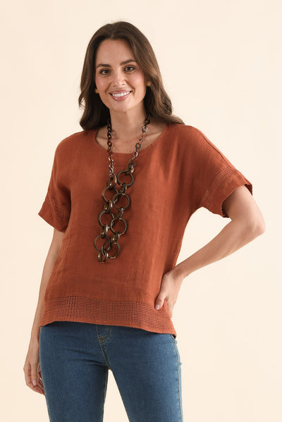 Corinna Rust Linen Top