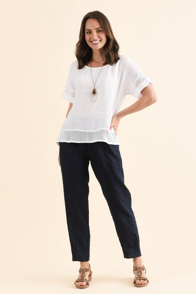 Corinna White Linen Top,Full Body,Brunette model,alt text|model:MJ image 2