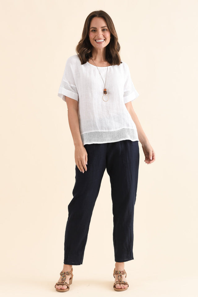 Corinna White Linen Top,Full Body,Brunette model,alt text|model:MJ image 6