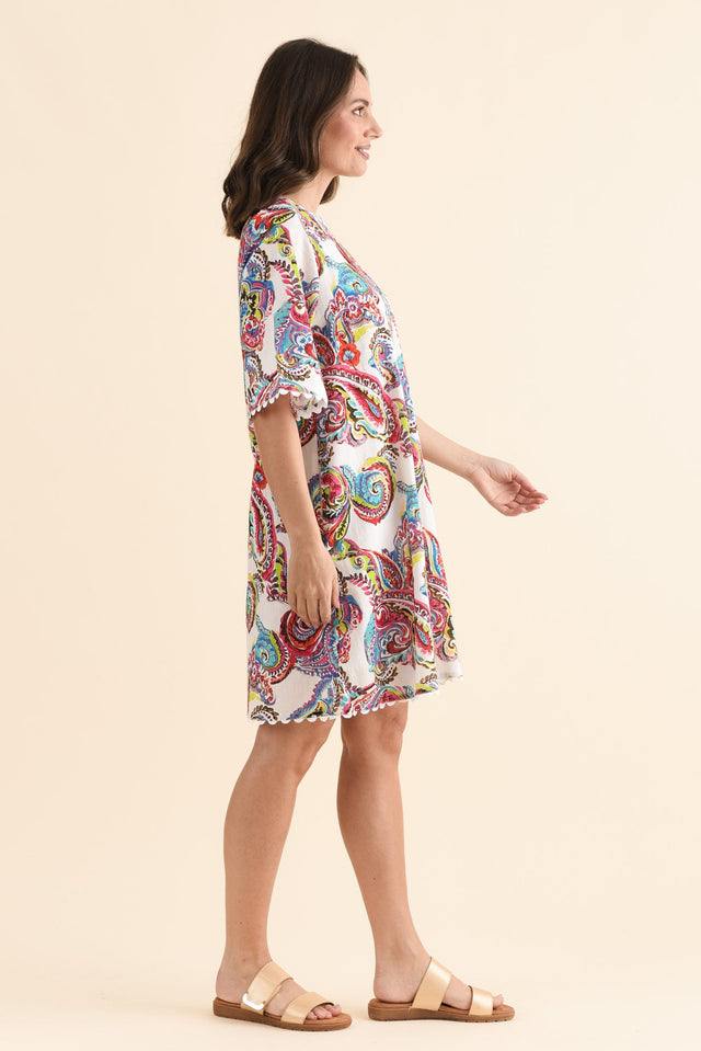 Cortina White Paisley Cotton Dress,Side,Brunette model,alt text|model:MJ image 3