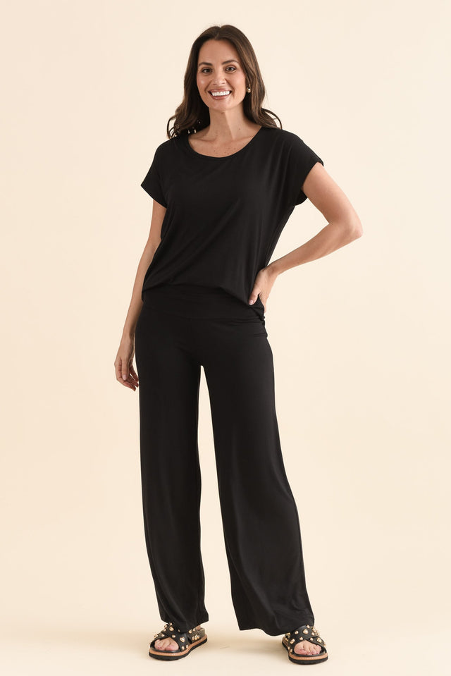 Cory Black Bamboo Wide Leg Pants,Full Body,Brunette model,alt text|model:MJ image 8