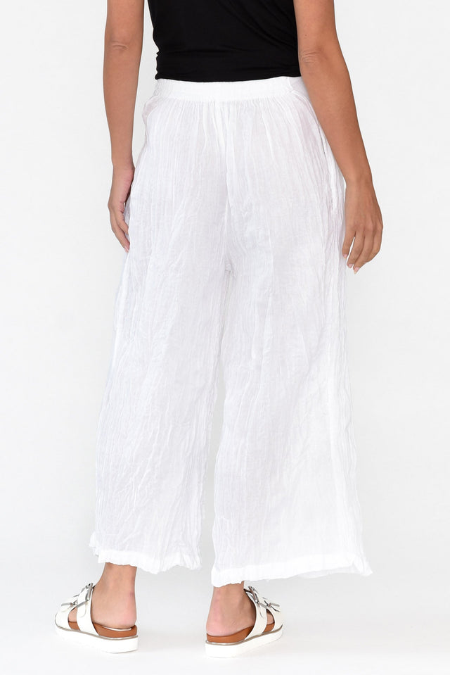 Costello White Crinkle Cotton Pants,Brunette model,alt text|model:MJ image 5