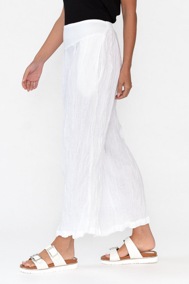 Costello White Crinkle Cotton Pants,Brunette model,alt text|model:MJ image 4