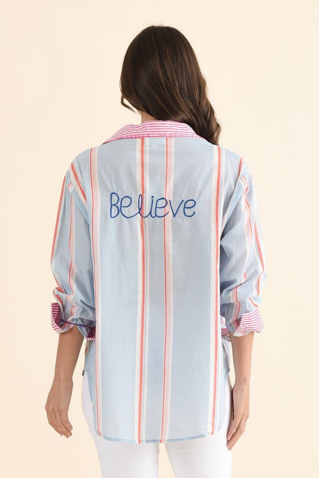 Costina Blue Nature Cotton Embroidered Shirt,Back,Brunette model,alt text|model:MJ image 4
