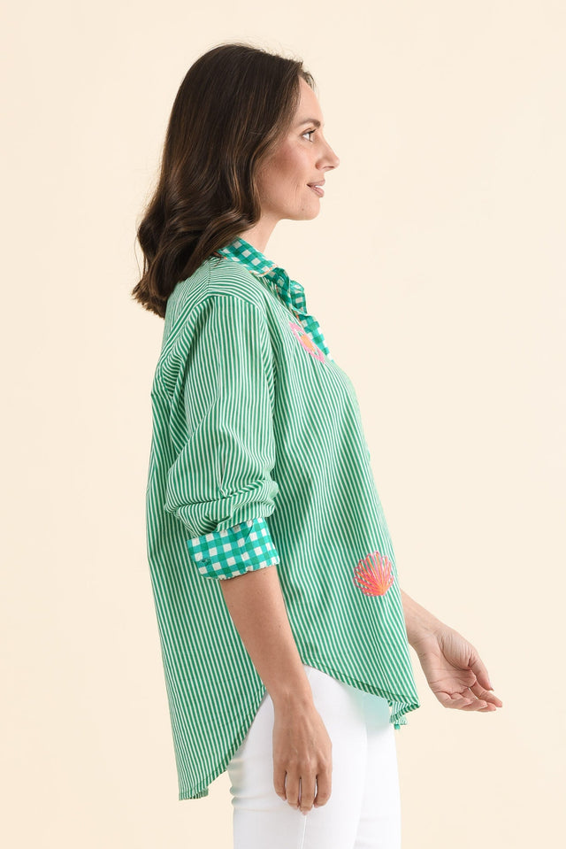 Costina Green Western Cotton Embroidered Shirt,Side,Brunette model,alt text|model:MJ image 3