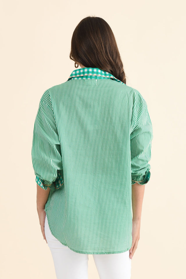 Costina Green Western Cotton Embroidered Shirt,Back,Brunette model,alt text|model:MJ image 4