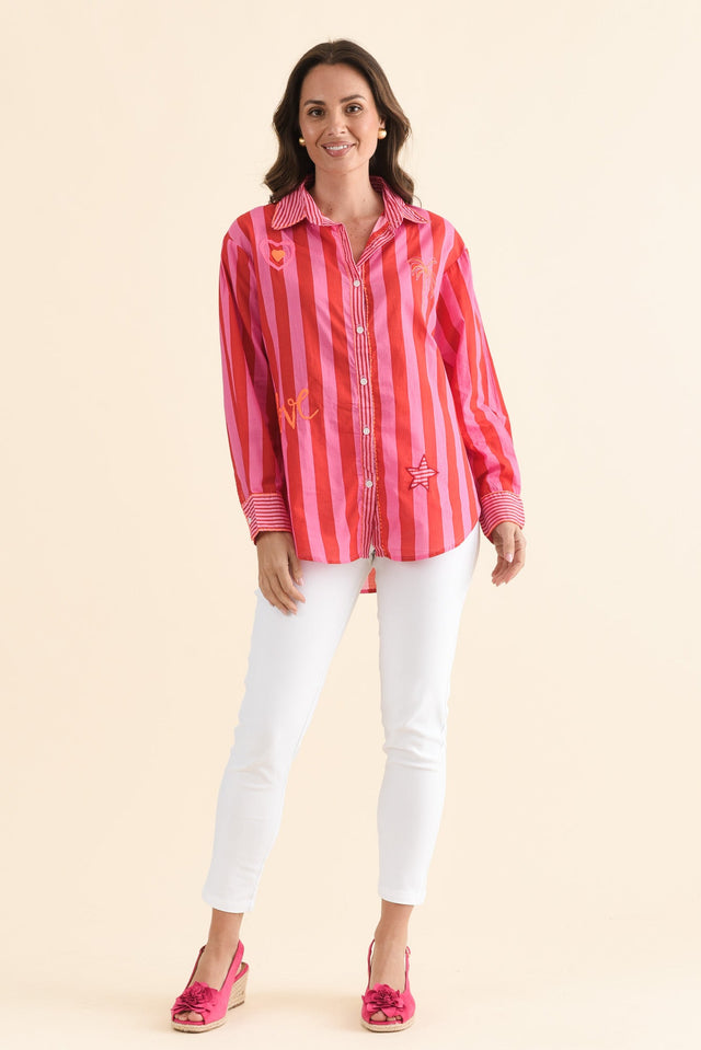 Costina Pink Heart Cotton Embroidered Shirt,Full Body,Brunette model,alt text|model:MJ image 6