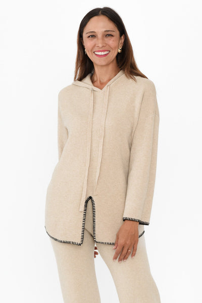 Cosy Natural Contrast Hooded Knit Jumper