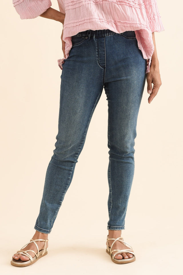 Courtney Dark Denim Stretch Jeans,Front,Brunette model,alt text|model:Cara