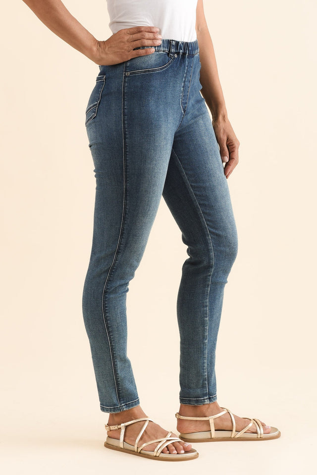 Courtney Dark Denim Stretch Jeans,Side,Brunette model,alt text|model:Cara image 5