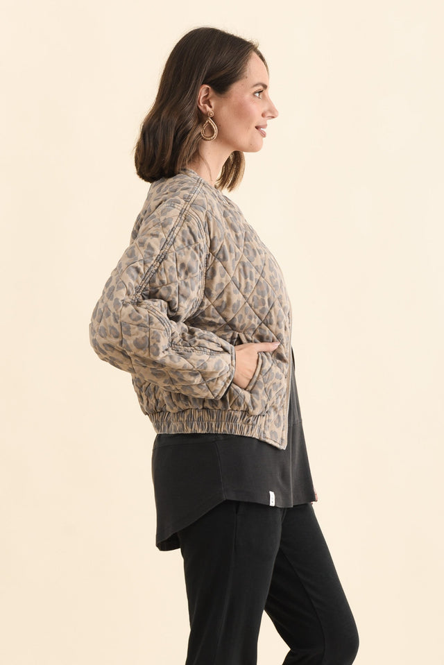 Courtney Tan Leopard Bomber Jacket,Brunette model,alt text|model:MJ image 5