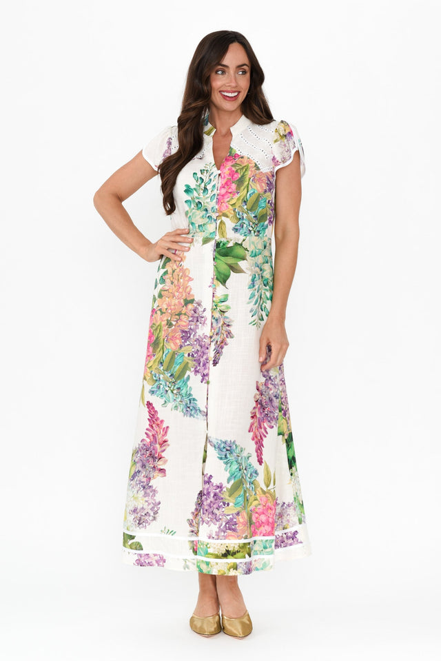 Cristina Wisteria Alba Linen Blend Dress,Brunette model,alt text|model:Elouise image 2