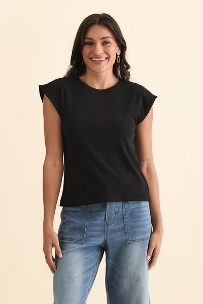 Cuff Black Ribbed Tee