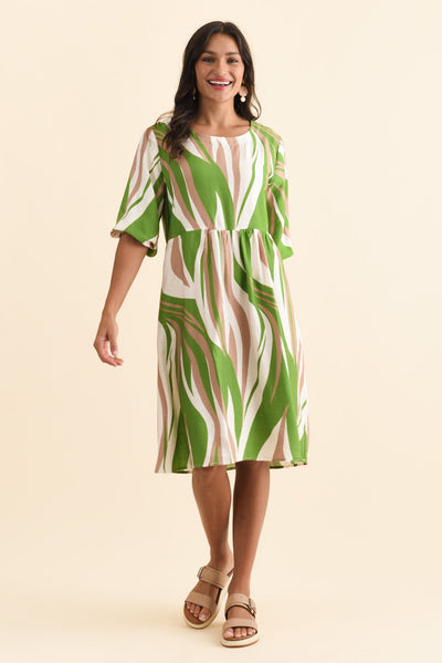 Cyrus Green Marble Cotton Blend Dress