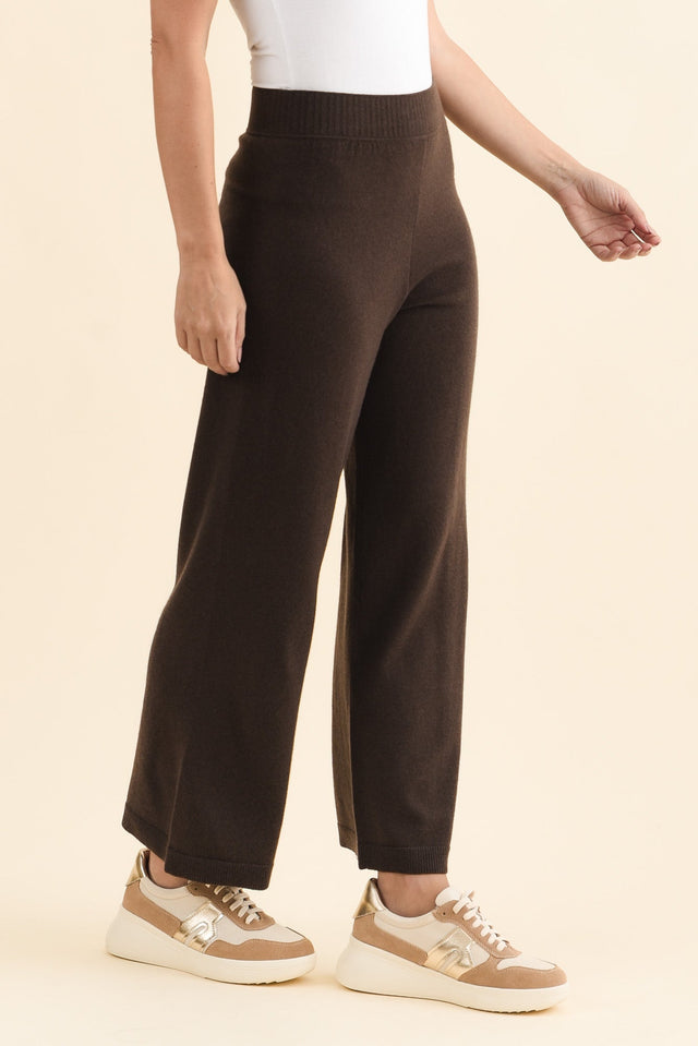 Dalia Chocolate Wool Cashmere Pants,Brunette model,alt text|model:MJ image 4