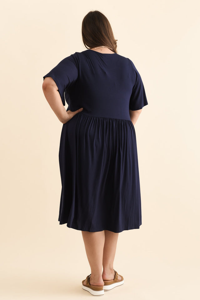 Dalton Navy Crescent Dress,Brunette model,alt text|model:Gabby image 12