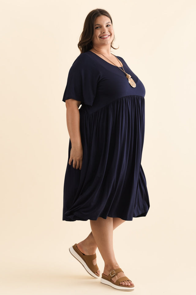 Dalton Navy Crescent Dress,Brunette model,alt text|model:Gabby image 11