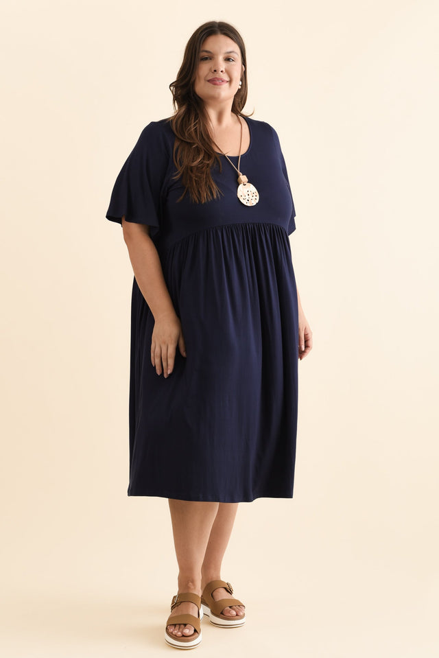 Dalton Navy Crescent Dress,Brunette model,alt text|model:Gabby image 10