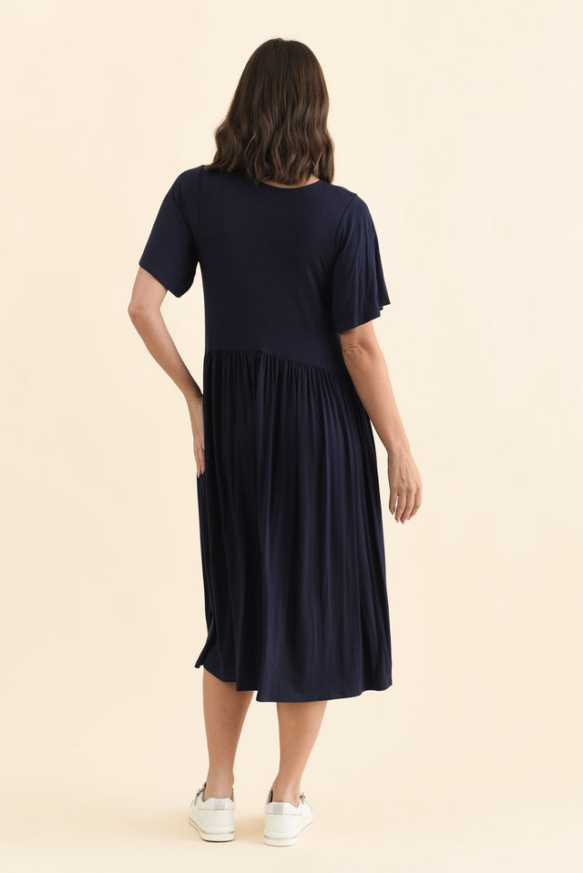 Dalton Navy Crescent Dress,Brunette model,alt text|model:MJ image 6