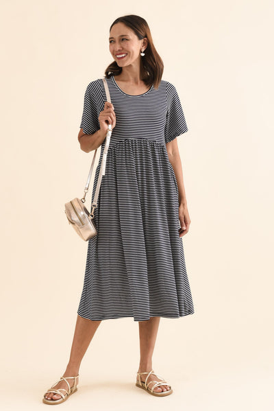 Dalton Navy Stripe Crescent Dress