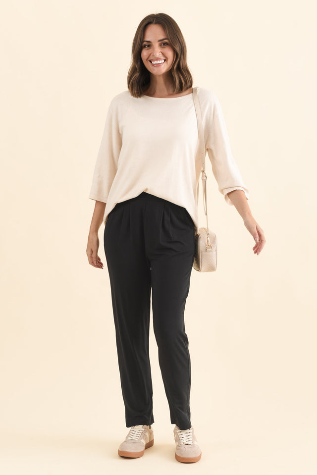 Dana Black Micro Modal Pants,Brunette model,alt text|model:MJ image 4