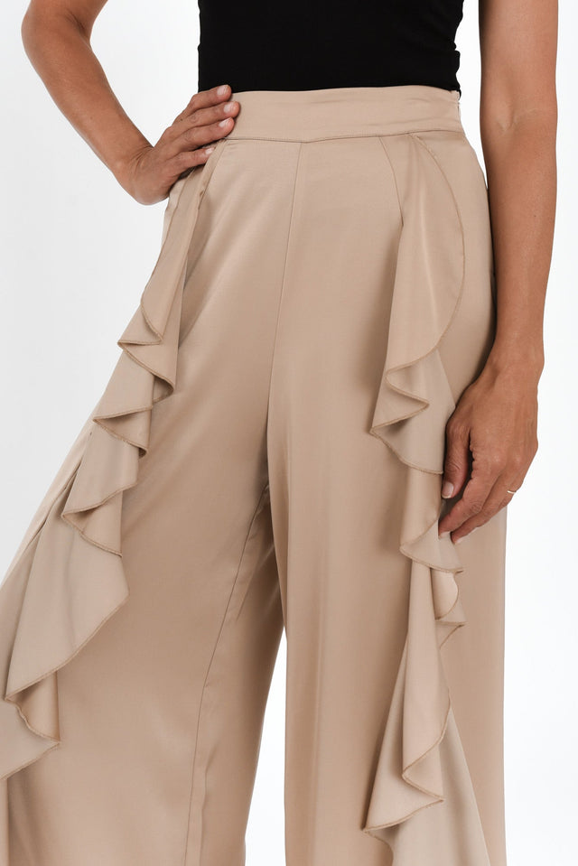 Dancer Taupe Ruffle Pants,Brunette model,alt text|model:Cara image 5