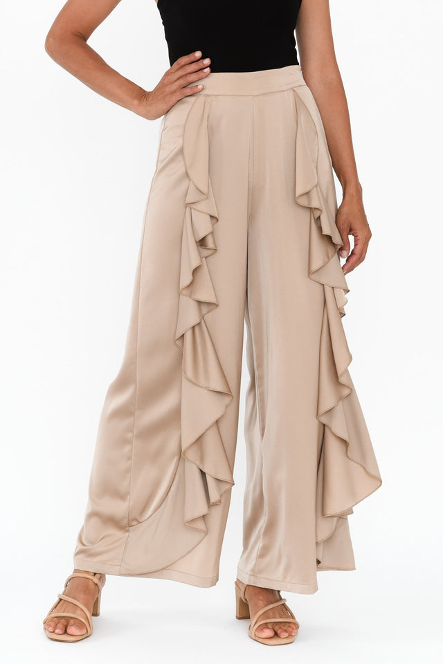 Dancer Taupe Ruffle Pants,Brunette model,alt text|model:Cara image 2