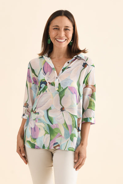 Dancy Green Bloom Collared Blouse