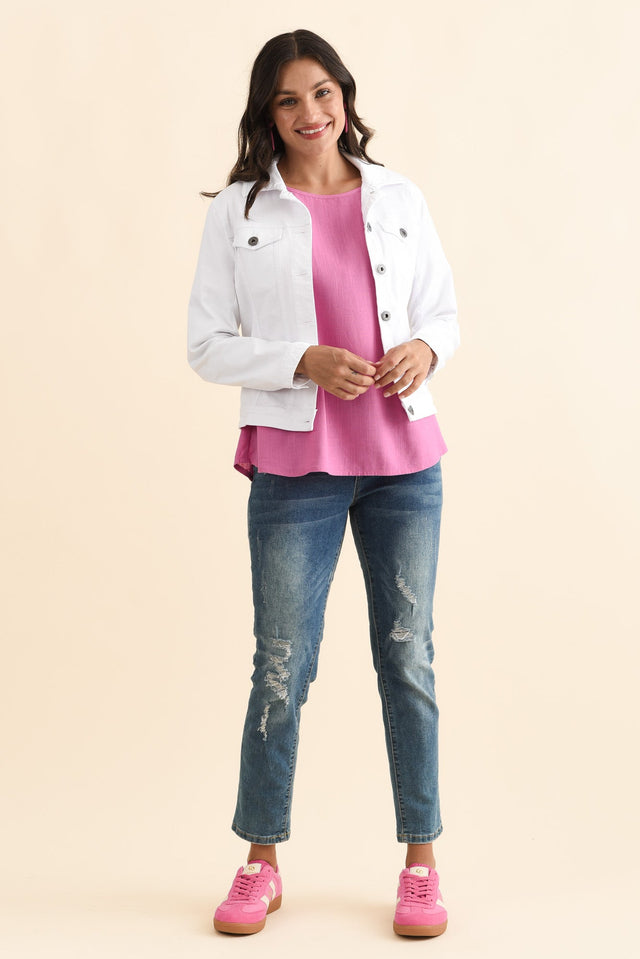 Danielle White Stretch Jean Jacket,Brunette model,alt text|model:Brontie image 8
