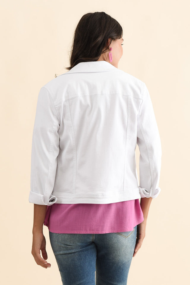 Danielle White Stretch Jean Jacket,Brunette model,alt text|model:Brontie image 6