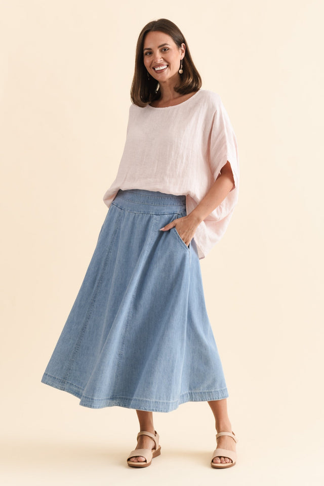 Darcy Light Wash Denim Skirt,Brunette model,alt text|model:MJ image 7