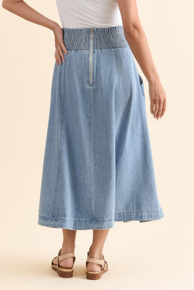 Darcy Light Wash Denim Skirt,Brunette model,alt text|model:MJ image 5