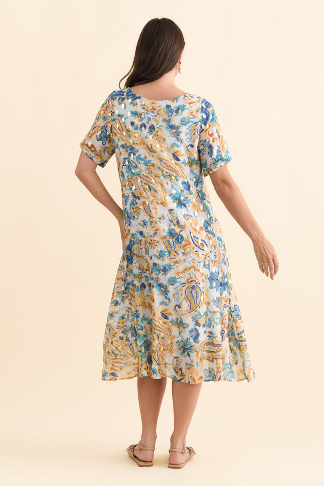 Darling Blue Paisley Foil Crescent Dress,Brunette model,alt text|model:MJ image 5