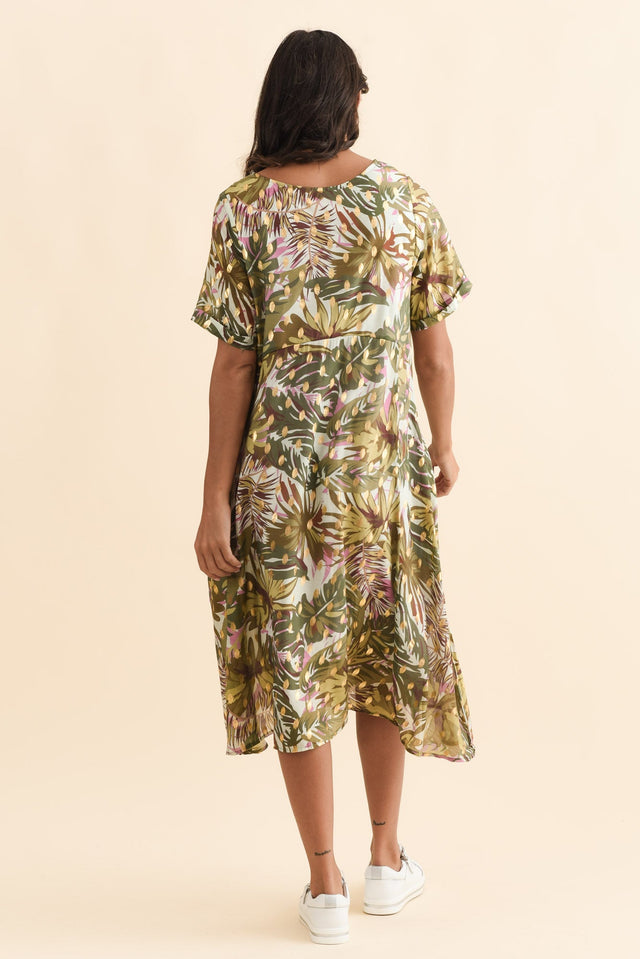 Darling Khaki Tropical Foil Crescent Dress,Brunette model,alt text|model:Brontie image 6