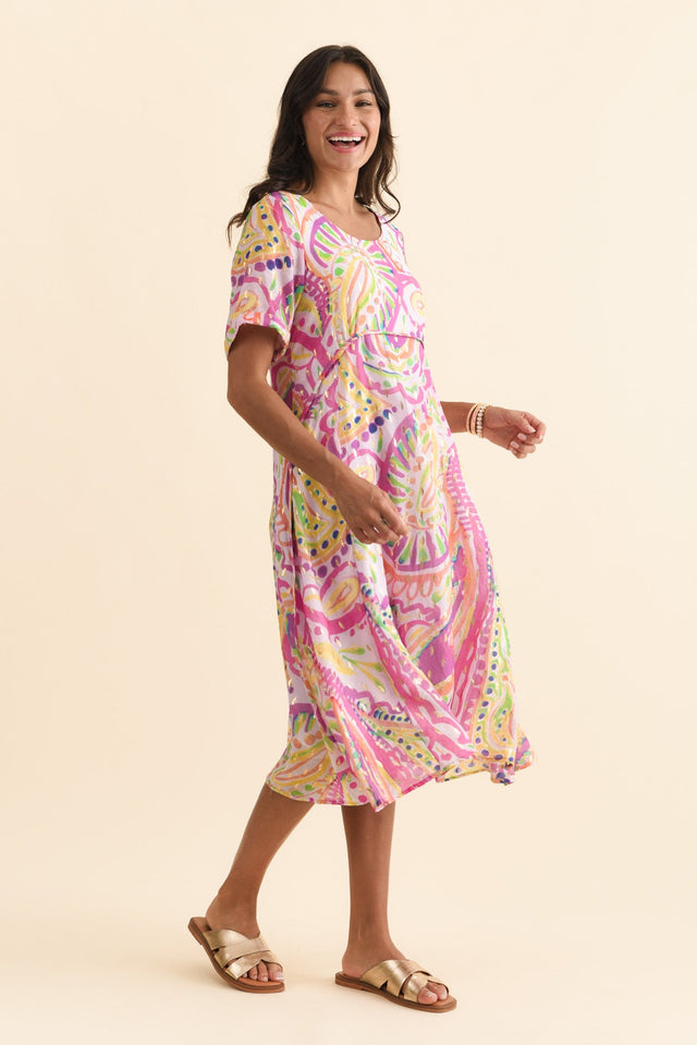 Darling Pink Abstract Foil Crescent Dress,Brunette model,alt text|model:Brontie image 5