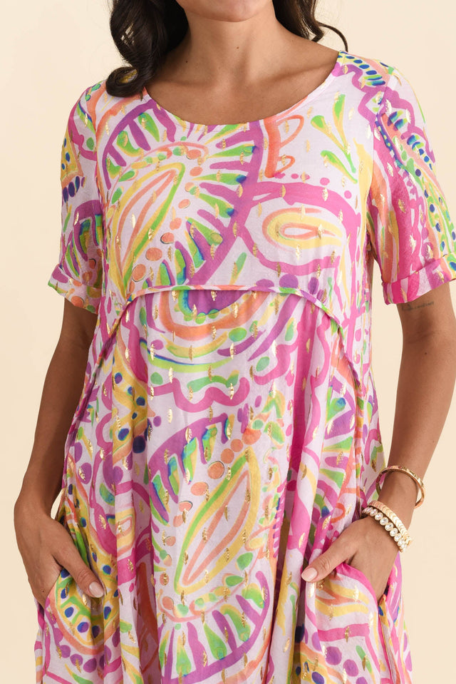 Darling Pink Abstract Foil Crescent Dress,Brunette model,alt text|model:Brontie image 7