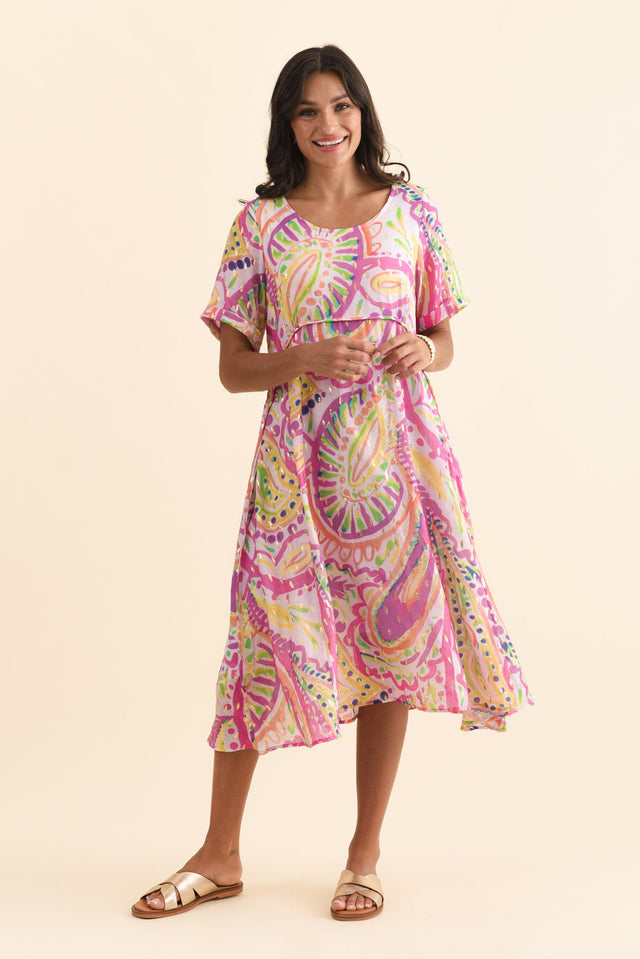 Darling Pink Abstract Foil Crescent Dress,Brunette model,alt text|model:Brontie image 8