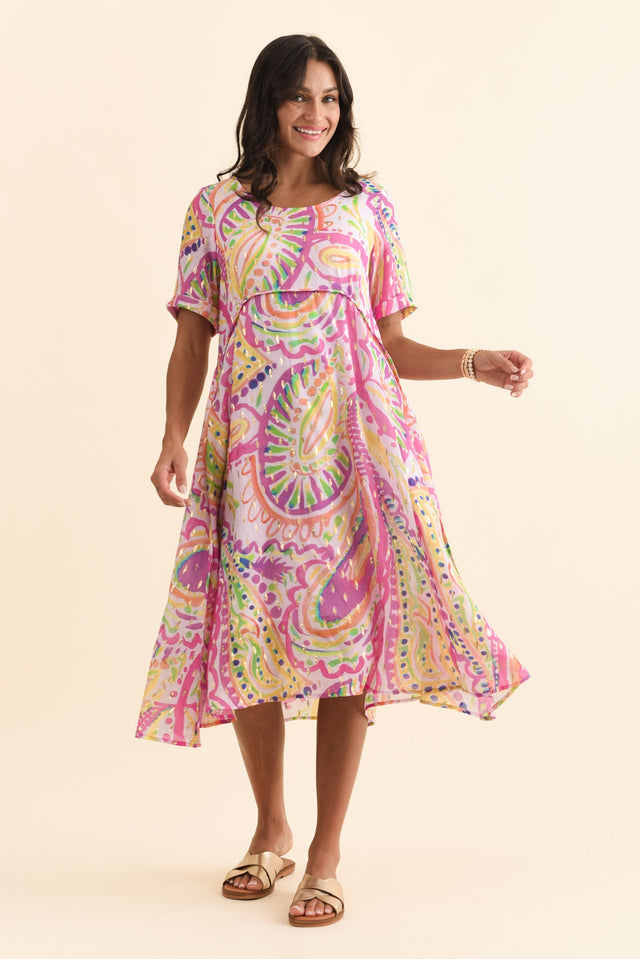 Darling Pink Abstract Foil Crescent Dress,Brunette model,alt text|model:Brontie image 4
