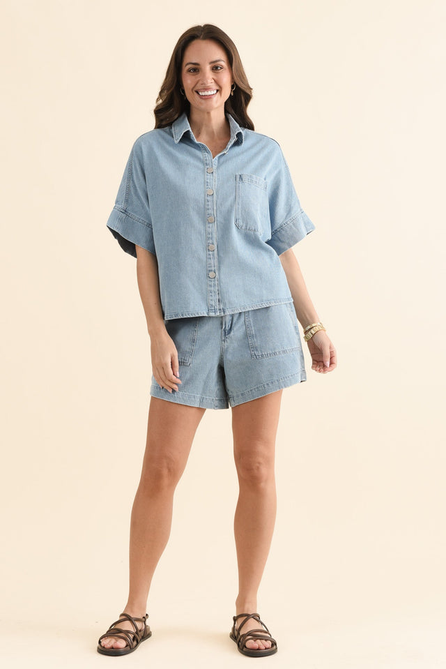 Dawn Blue Denim Shirt,Full Body,Brunette model,alt text|model:MJ image 6