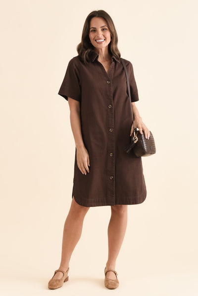 Dawson Chocolate Denim Button Dress