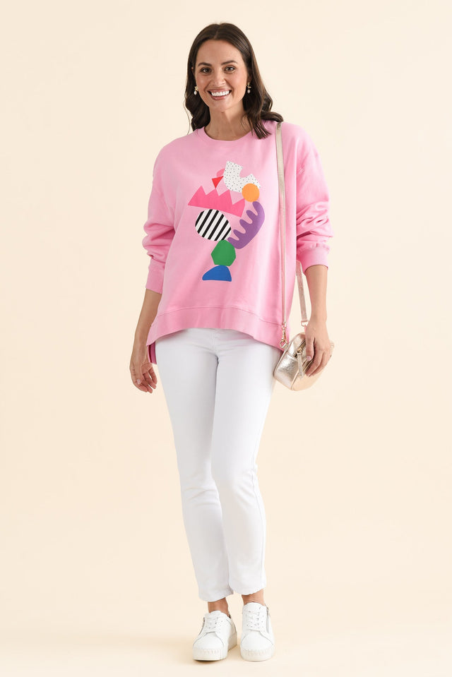 Deb McNaughton Pink Cotton Sweatshirt,brunette model,Full Outfit,alt text|model:MJ
