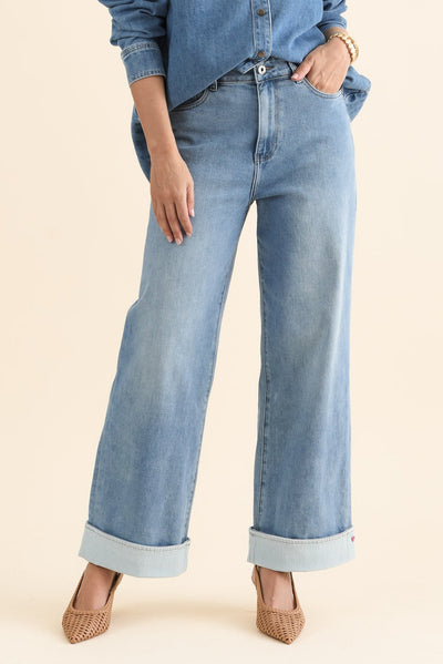 Deb Mid Blue Denim Wide Leg Jeans