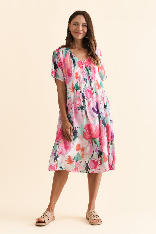 Debbie Pink Floral Pleated Dress,Brunette model,alt text|model:Cara image 8